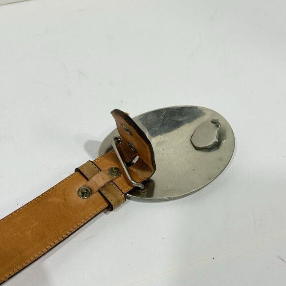 Vintage Western Tooled Leather Belt German Silver Horse Buckle Brown Size 34 - Picture 12 of 16